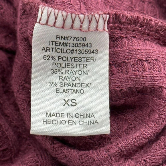 Chaser Tunic Top Women XS Maroon Thermal Waffle Knit Button Accent‎ Long Sleeve - Picture 5 of 6